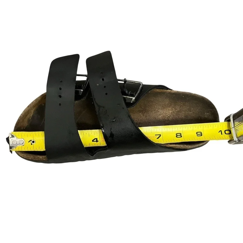 Birkenstock Arizona Black Leather Silver Buckle Comfort Slide Sandals  8-8.5 /39
